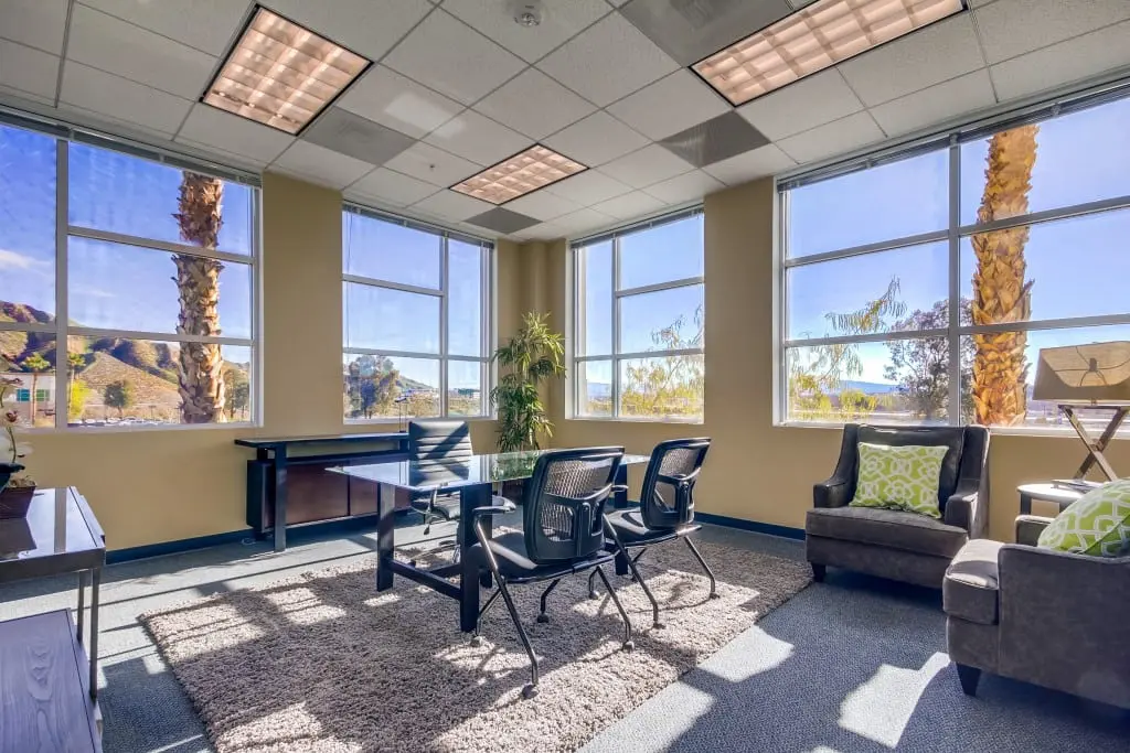 sought after office location in valencia- office interior with wide window views of california landscape
