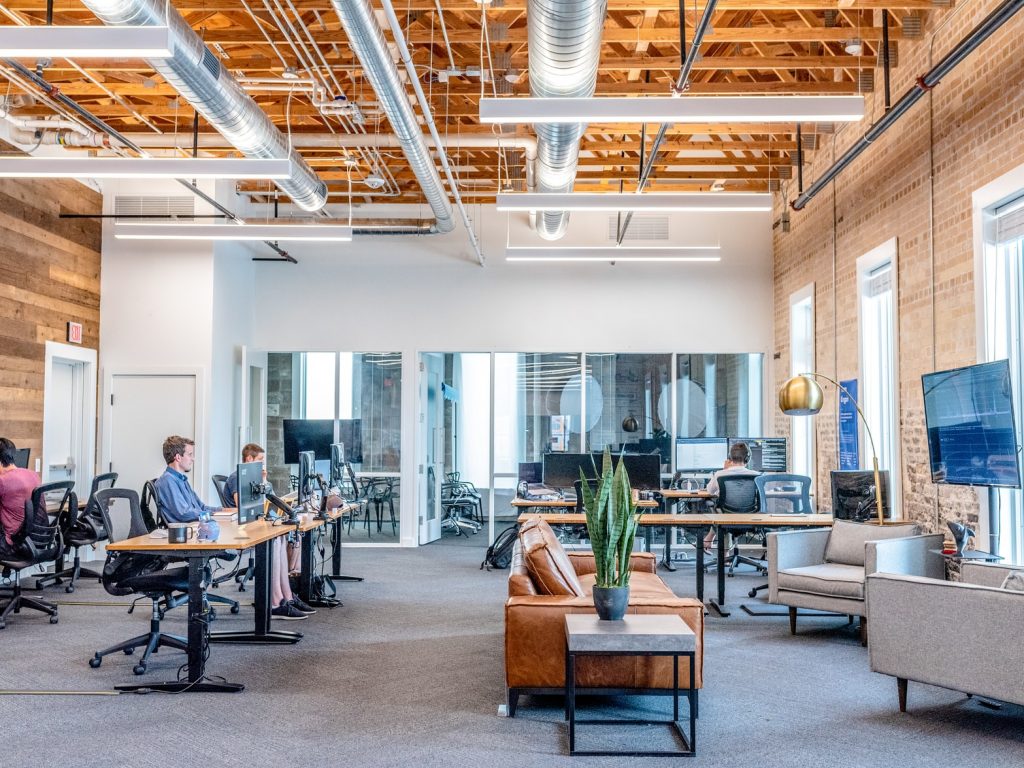 men working in a modern office space