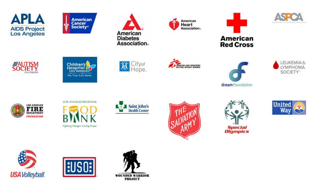 Barrister Suites Office Lease A collage of various nonprofit and charity logos, including AIDS Project Los Angeles, American Red Cross, ASPCA, City of Hope, Salvation Army, Special Olympics, United Way, and others, displayed on a white background.